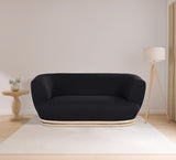 Kipton Mid-Century Modern Loveseat with Elegant Curved Back and Natural Oak Frame for Living Room