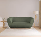 Kipton Mid-Century Modern Loveseat with Elegant Curved Back and Natural Oak Frame for Living Room