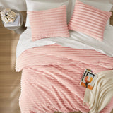 300GSM Fluffy Ribbed Plush Comforter Set,Pink