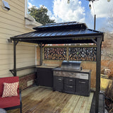 PURPLE LEAF Hardtop Grill Gazebo for Patio Bronze Permanent Metal Roof Outside Sun Shade Outdoor BBQ Canopy with String Lights