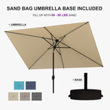PURPLE LEAF Black Frame Tilting Market Umbrella with Lights Table Umbrella with Base Outside Patio