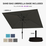 PURPLE LEAF Black Frame Tilting Market Umbrella with Lights Table Umbrella with Base Outside Patio