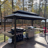 PURPLE LEAF Hardtop Grill Gazebo for Patio Bronze Permanent Metal Roof Outside Sun Shade Outdoor BBQ Canopy with String Lights