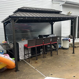 PURPLE LEAF Hardtop Grill Gazebo for Patio Bronze Permanent Metal Roof Outside Sun Shade Outdoor BBQ Canopy with String Lights