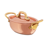 Mauviel M'MINIS Copper Oval Stew Pan With Lid, Brass Handles, 0.42-Quart
