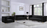 Michelle Velvet Sofa with Gold Nailhead Trim and Iron Legs - Glamorous Contemporary Design
