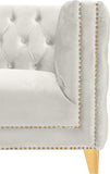 Michelle Velvet Sofa with Gold Nailhead Trim and Iron Legs - Glamorous Contemporary Design