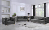 Michelle Velvet Loveseat – Sumptuous Glamour with Gold Nailheads, Iron Legs & Deep Button Tufting