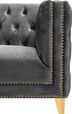 Michelle Velvet Sofa with Gold Nailhead Trim and Iron Legs - Glamorous Contemporary Design