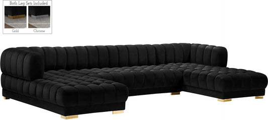 Gwen Contemporary 3-Piece Sectional Sofa with Deep Tufting and Gold & Chrome Legs for Stylish Comfort