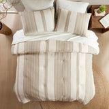 3-pieces Stripes Down Cotton Oversized Comforter Set, Tan