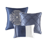 Silky Pintucked 7-Piece Comforter Set, Navy Blue