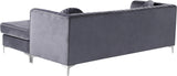 Eliana Grey Velvet Reversible Sectional Sofa with Gold & Chrome Legs, Plush Upholstery & Pillows