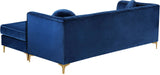 Eliana Grey Velvet Reversible Sectional Sofa with Gold & Chrome Legs, Plush Upholstery & Pillows
