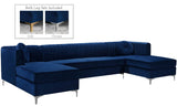 Graham Three-Piece Sectional Sofa with Channel Tufted Back and Customizable Gold & Chrome Legs