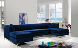 Graham Three-Piece Sectional Sofa with Channel Tufted Back and Customizable Gold & Chrome Legs