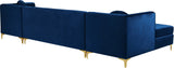 Graham Three-Piece Sectional Sofa with Channel Tufted Back and Customizable Gold & Chrome Legs