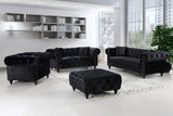 Chesterfield Elegant Black Velvet Contemporary Sofa with Silver Nailheads & Plush Throw Pillows