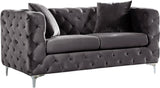 Scarlett Elegant Contemporary Loveseat with Deep Tufting and Chrome Legs for Modern Living Spaces