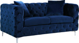 Scarlett Elegant Contemporary Loveseat with Deep Tufting and Chrome Legs for Modern Living Spaces
