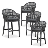 PURPLE LEAF Outdoor Bar Stools Rattan Bar Stools Counter Stools with Back and Cushions for Patio, Garden, Kitchen