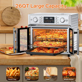 PlumChef 29.5QT Large Capacity Air Fryer Toaster Oven, 14 Preset Menus, 7-in-1 Countertop Convection Oven with French Doors, 1700W, Stainless Steel