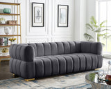 Gwen Velvet Sofa - Luxurious Comfort with Deep Biscuit Tufting & Custom Gold or Chrome Legs
