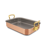 Mauviel Copper Roasting Pan With Rack, Brass Handles, 13.7 x 9.8-In