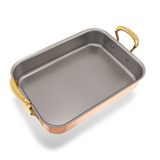 Mauviel Copper Roasting Pan With Rack, Brass Handles, 13.7 x 9.8-In