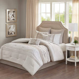 Embroidered Floral 8-Piece Comforter Set, Beige