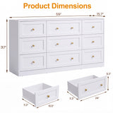 9-Drawer Dresser with Gold Knobs, 4 Colors