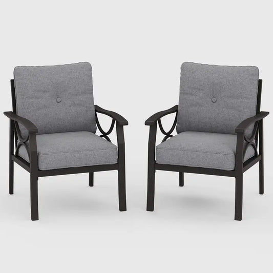 2 Pieces Outdoor All-Weather Patio Metal Armchair