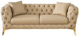 Aurora Contemporary Loveseat with Deep Button Tufting and Gold Stainless Steel Legs for Stylish Comfort