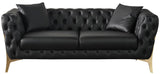 Aurora Contemporary Loveseat with Deep Button Tufting and Gold Stainless Steel Legs for Stylish Comfort