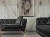 Aurora Contemporary Loveseat with Deep Button Tufting and Gold Stainless Steel Legs for Stylish Comfort
