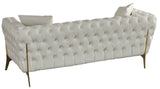 Aurora Contemporary Loveseat with Deep Button Tufting and Gold Stainless Steel Legs for Stylish Comfort