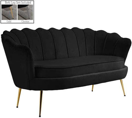 Gardenia Contemporary Loveseat with Deep Channel Tufting and Glam Gold Chrome Legs for Stylish Comfort