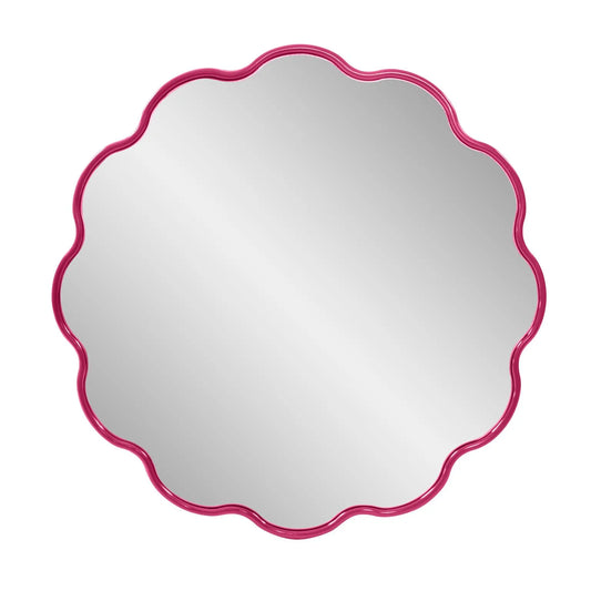 Kushi Round Scalloped Edge Mirror in Glossy Hot Pink