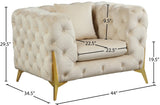KingdomVelvet Chic Black Chair with Gold Metal Legs, Deep Button Tufting for Contemporary Style