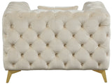 KingdomVelvet Chic Black Chair with Gold Metal Legs, Deep Button Tufting for Contemporary Style