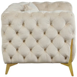 KingdomVelvet Chic Black Chair with Gold Metal Legs, Deep Button Tufting for Contemporary Style