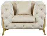 KingdomVelvet Chic Black Chair with Gold Metal Legs, Deep Button Tufting for Contemporary Style