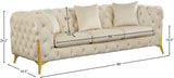KingdomVelvet Chic Contemporary Sofa with Deep Button Tufting and Stylish Gold Metal Legs