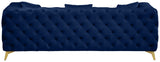 KingdomVelvet Chic Contemporary Sofa with Deep Button Tufting and Stylish Gold Metal Legs