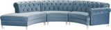 Anabella Contemporary 3pc Sectional with Deep Tufting and Chrome Nailheads for Elegant Living Spaces