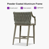 PURPLE LEAF Outdoor Bar Stool Set of 2 Aluminum Frame Bar Chair with Cushion and Back Kitchen Island Bar Stools