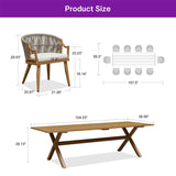 PURPLE LEAF Outdoor Dining Set All Weather Wicker Patio Dining Set with Rectangular Aluminum Table and Modern Armrest Dining Chairs for Garden Deck Backyard Kitchen