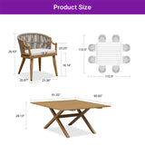 PURPLE LEAF Outdoor Dining Set All Weather Wicker Patio Dining Set with Rectangular Aluminum Table and Modern Armrest Dining Chairs for Garden Deck Backyard Kitchen