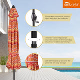 PATIO TREE 9ft Stripe Round Market Umbrella, Crank Lift, Push Button Tilt, Brown Pole, Sunbrella® (Dolce Mango)