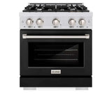 ZLINE 30" Select Dual Fuel Range Gas Cooktop Electric Convection Oven DuraSnow® Stainless Steel Black Matte Door HDRS-BLM-30